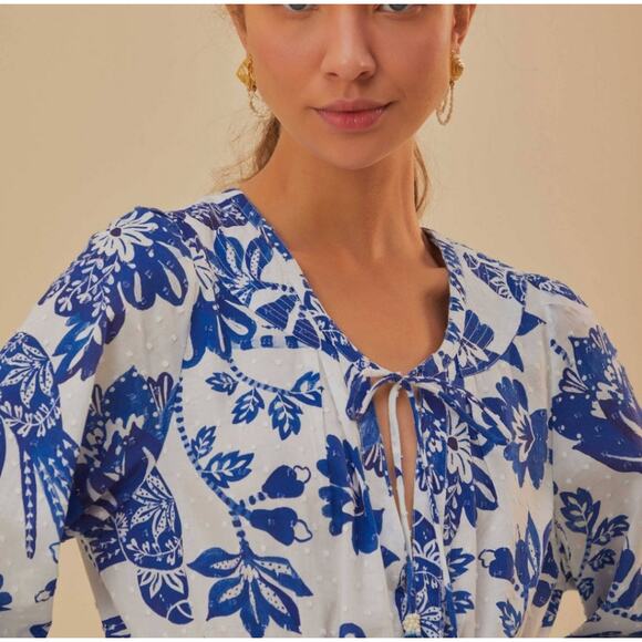 FARM Rio Off-White Flowerful Birds Long Sleeve Mini Dress - Picture 2 of 5